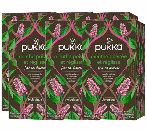 Infusion Menthe Poivr&eacute;e et R&eacute;glisse Bio - 6 x 20 sachets - PUKKA