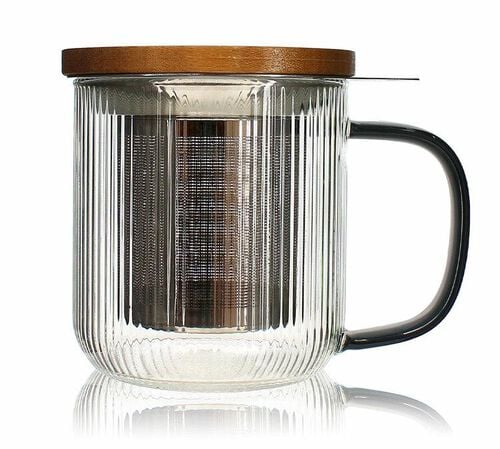 Tisani&egrave;re en verre 300 ml Gris fum&eacute; et couvercle bois acacia OGO Living
