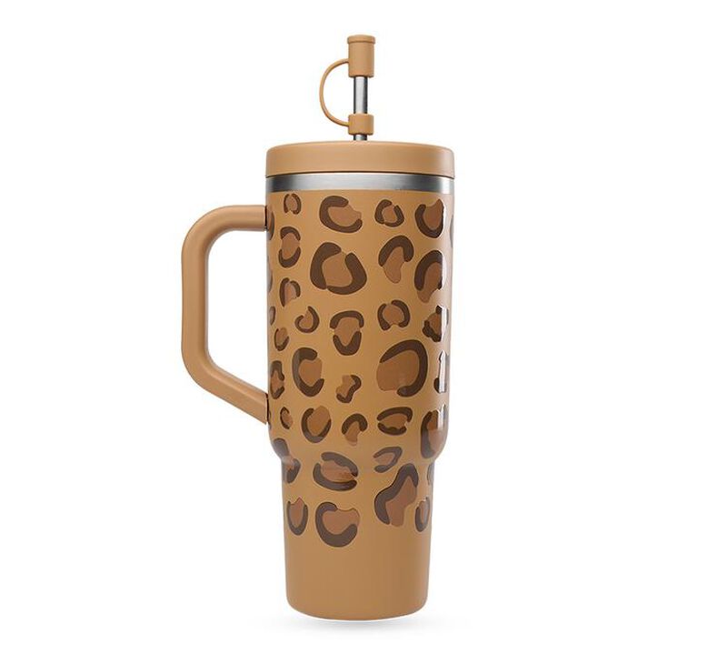 Qwetch Insulated Travel Water Bottle with Straw - Camel Leopard - 90 cl image number 1