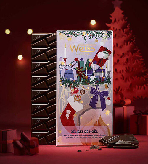 Maison Weiss Christmas Orange and Cinnamon Dark Chocolate Bar - 90g image number 2