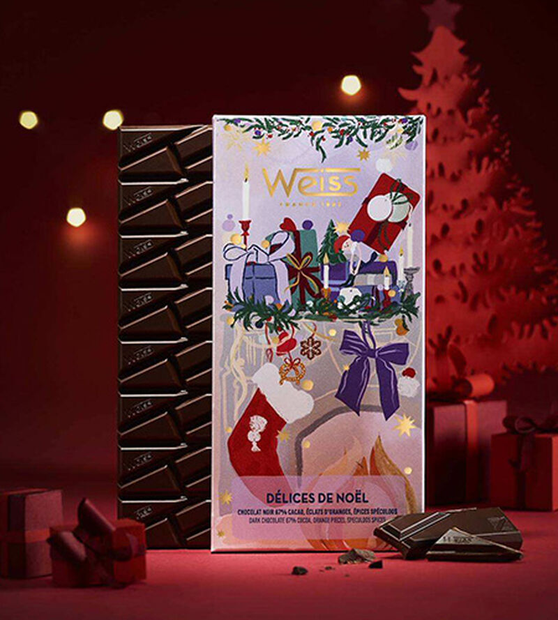 Tablette chocolat noir D&eacute;lice de No&euml;l - 90 g - MAISON WEISS image number 2