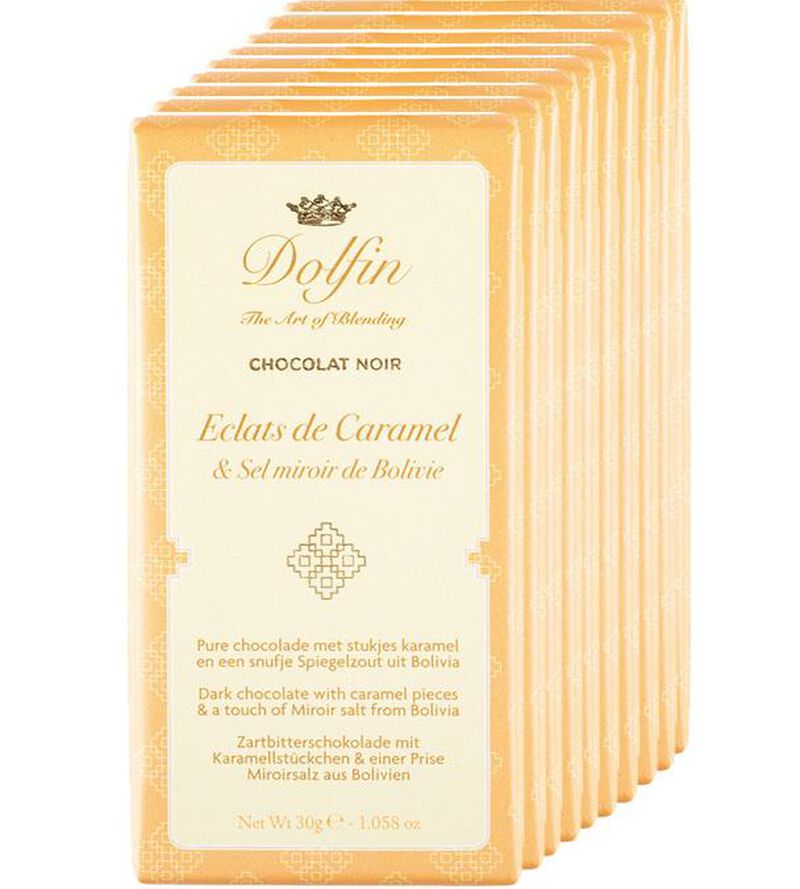 Lot 10 Tablettes Chocolat Noir aux &Eacute;clats de Caramel Sel Miroir de Bolivie - 10 x 30 g - DOLFIN image number 0
