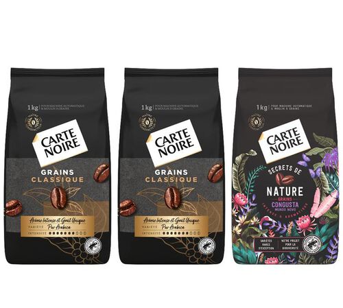 3 x 1 kg - Caf&eacute; en grain - Pack 1 kg Secrets de nature Congusta & 2 kg Classique Pur Arabica - CARTE NOIRE