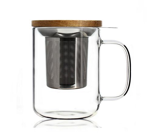 Glass mug with tea infuser and bamboo lid- 39cl - OGO Living