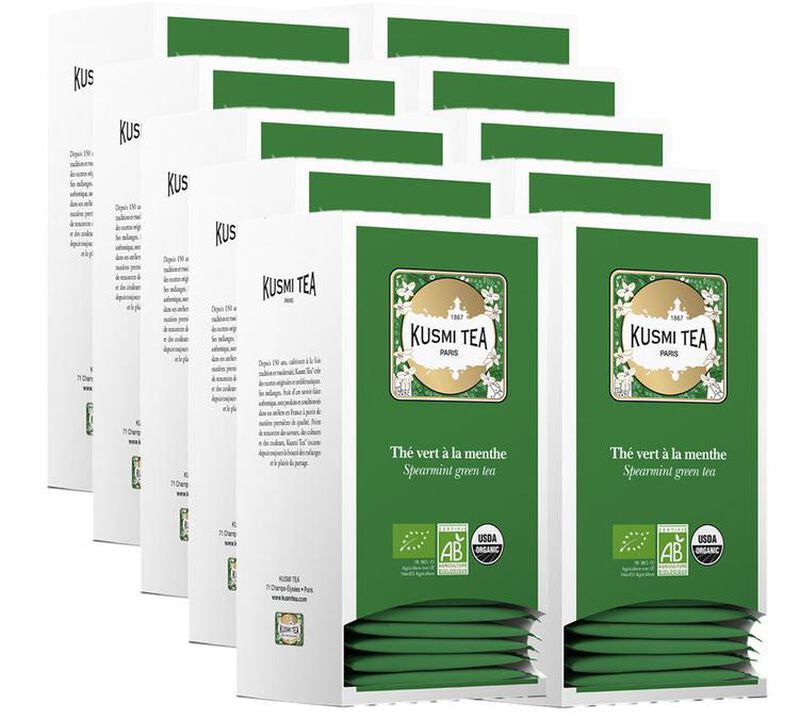 Th&eacute; vert &agrave; la menthe Bio - 10 &eacute;tuis de 25 sachets sur-envelopp&eacute;s - Kusmi Tea image number 0