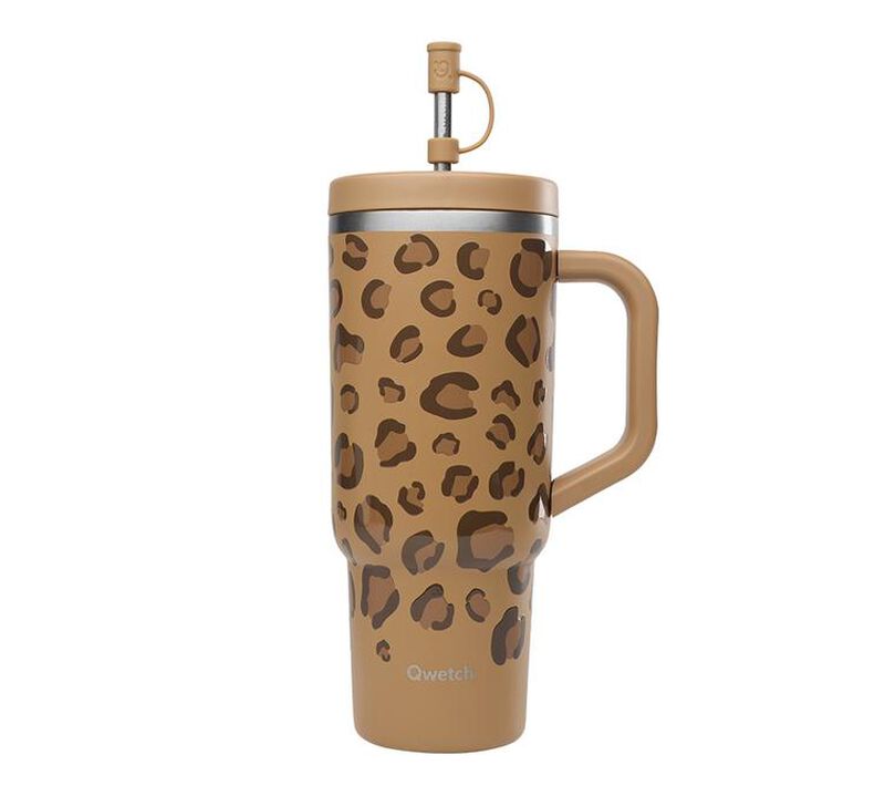 Qwetch Insulated Travel Water Bottle with Straw - Camel Leopard - 90 cl image number 0