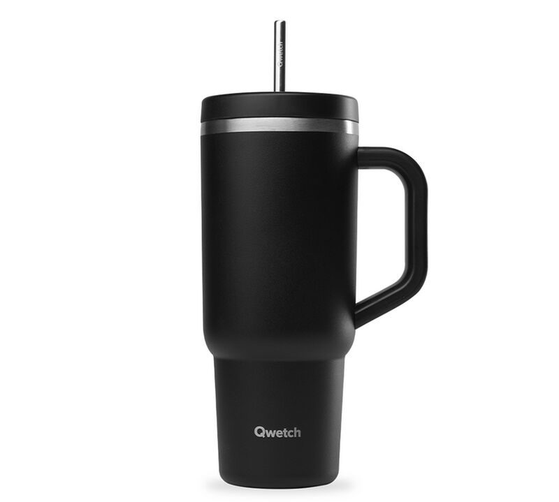 Gourde isotherme avec paille Travel cup noir - 90 cl - QWETCH image number 0