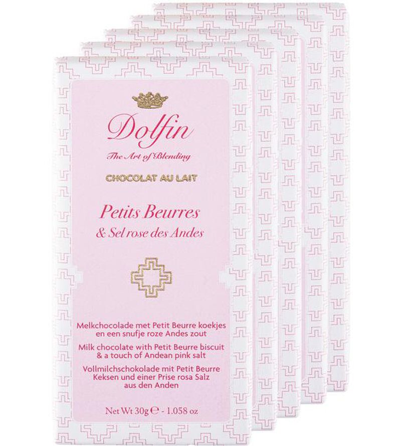 Lot 5 Tablettes Chocolat au Lait aux Petits Beurres & Sel Rose des Andes - 5 x 30 g - DOLFIN image number 0