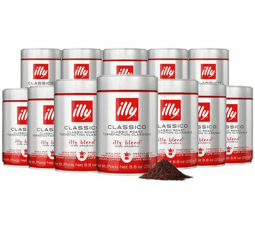 Illy Classico Ground Coffee (moka pot grind) - 12 x 250g tin