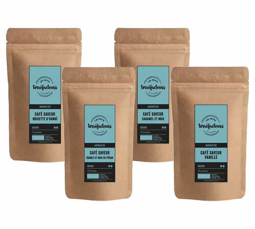 4 x 125 g - Caf&eacute; en grain aromatis&eacute; - Pack d&eacute;couverte saveurs gourmandes LES PETITS TORR&Eacute;FACTEURS
