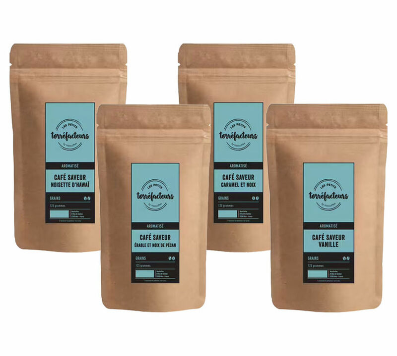 4 x 125 g - Caf&eacute; en grain aromatis&eacute; - Pack d&eacute;couverte saveurs gourmandes LES PETITS TORR&Eacute;FACTEURS image number 0