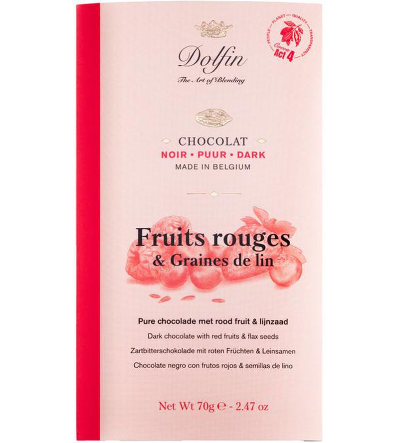 Tablette Chocolat Noir 60% Fruits Rouges & Graines de Lin - 70 g - DOLFIN image number 0