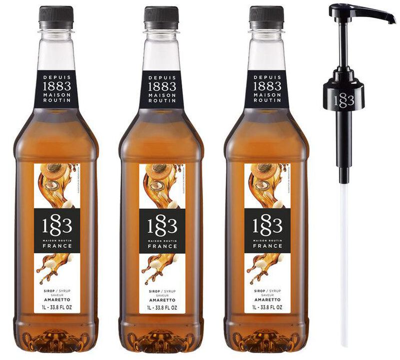 Sirop Amaretto - Bouteille plastique - 3 x 1L + Pompe doseuse 1883 ROUTIN image number 0