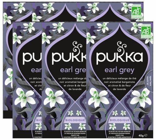 Th&eacute; Noir Gorgeous Earl Grey Bio - 6 x 20 sachets - PUKKA