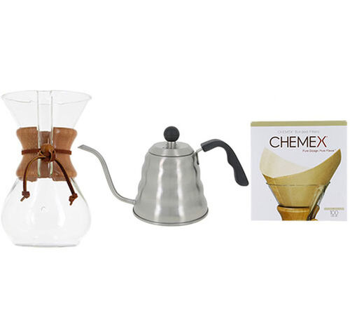 Chemex kit n&deg;2: Chemex 6 cup + Baristator kettle + 100 filters
