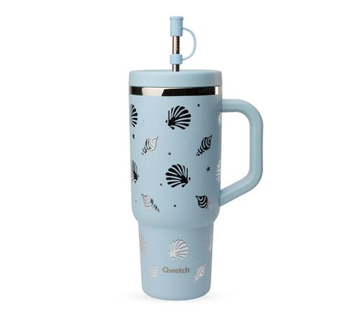 Gourde isotherme avec paille Travel cup &Eacute;vasion pastel bleu - 90 cl - QWETCH