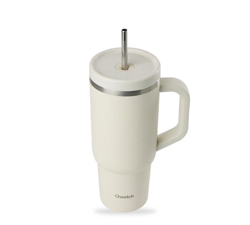 Gourde isotherme avec paille Travel cup sable - 90 cl - QWETCH image number 1
