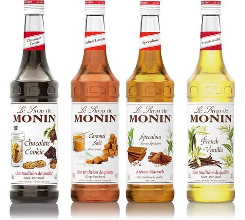 Pack d&eacute;couverte Sirops Monin (Caramel Sal&eacute;, Vanille, Sp&eacute;culoos, Chocolat Cookie) - 4x70cl