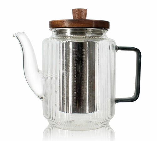 Th&eacute;i&egrave;re en verre 550 ml Gris fum&eacute; avec couvercle en bois acacia OGO Living