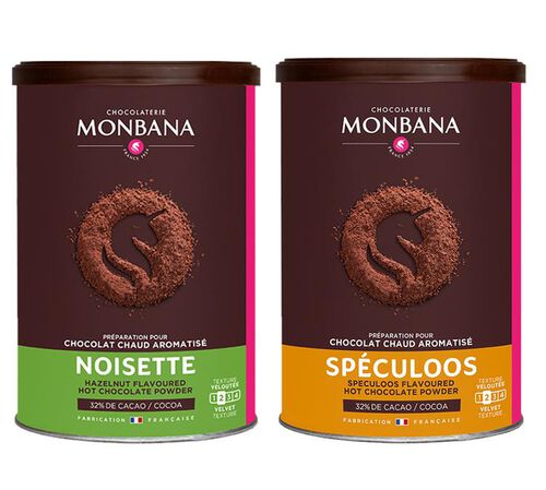 Monbana Hot Chocolate Powder Pack of 2 x 250g Hazelnut & Speculoos Flavoured