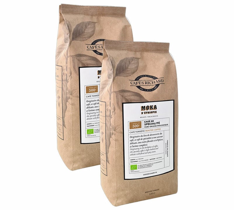 2 x 500 g - Caf&eacute; en grain - Moka d'Ethiopie Bio - CAF&Eacute;S RICHARD image number 0