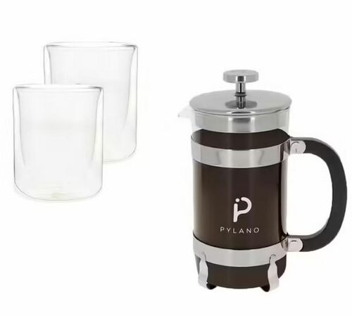 Pylano - Caffettiera francese Cali 3 tazze + 2 bicchieri doppia parete Mila