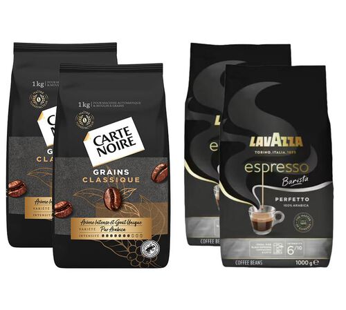 4 x 1 kg - Caf&eacute; en grain - 2 kg Espresso Barista Perfetto & 1 kg Classique Pur Arabica - LAVAZZA / CARTE NOIRE