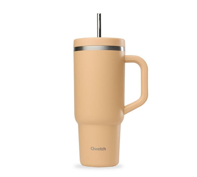 Qwetch - Thermobecher Aprikose mit Henkel und Strohhalm - 900 ml image number 0