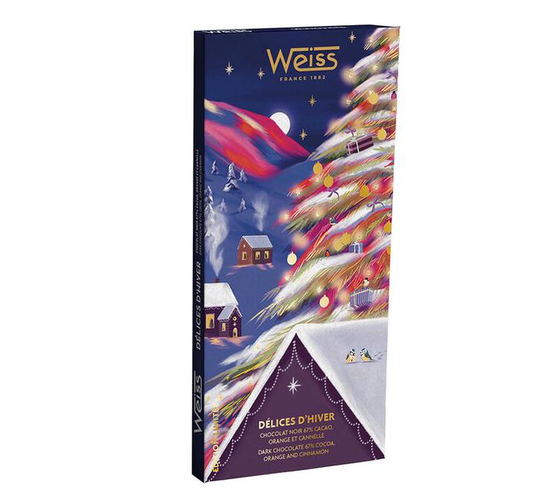 Maison Weiss Christmas Orange and Cinnamon Dark Chocolate Bar - 90g image number 0