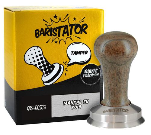 Tamper 57,3 mm mit Pr&auml;zisionsgriff aus dunklem Holz Baristator