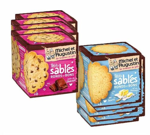 Lot Petits Sabl&eacute;s Sucr&eacute;s Beurre Sal&eacute; Nature et Chocolat - 10 x 40 g - MICHEL & AUGUSTIN
