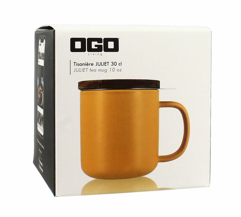 Tisani&egrave;re en gr&egrave;s jaune 300 ml avec couvercle en bois acacia OGO Living image number 2