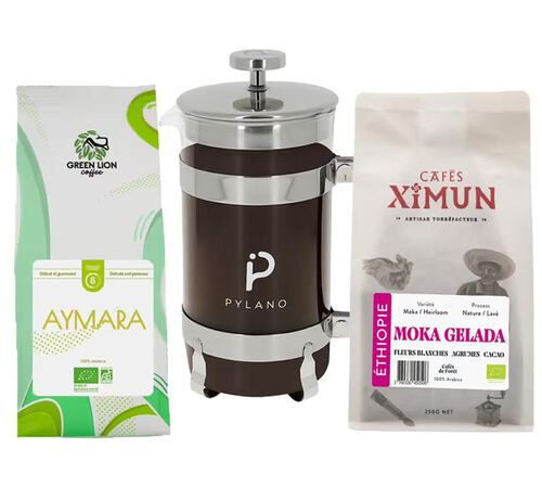 Pylano Cafeti&egrave;re 8-cups + Organic Coffee Discovery Pack - 2 x 250g