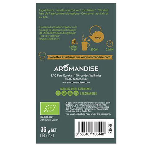 Th&eacute; Vert Bancha Hojicha Bio - 18 sachets - AROMANDISE image number 4