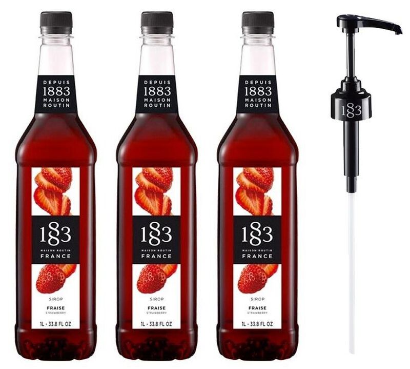 Lot de 3 Sirops Fraise - Bouteille Plastique - 3x1L + Pompe doseuse 1883 ROUTIN image number 0