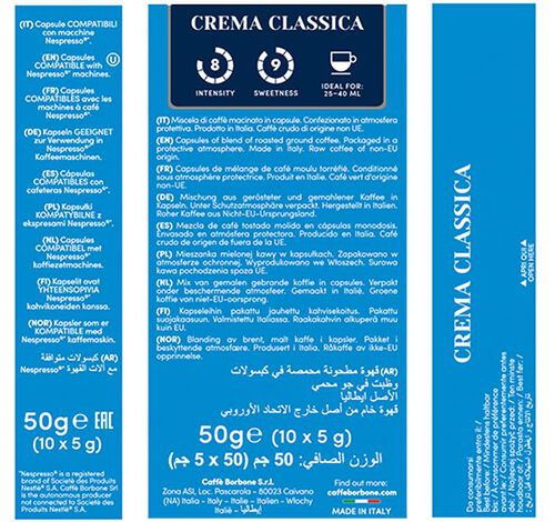10 Nespresso* Original Compatible Capsules Crema Classica &ndash; CAFFE BORBONE image number 3