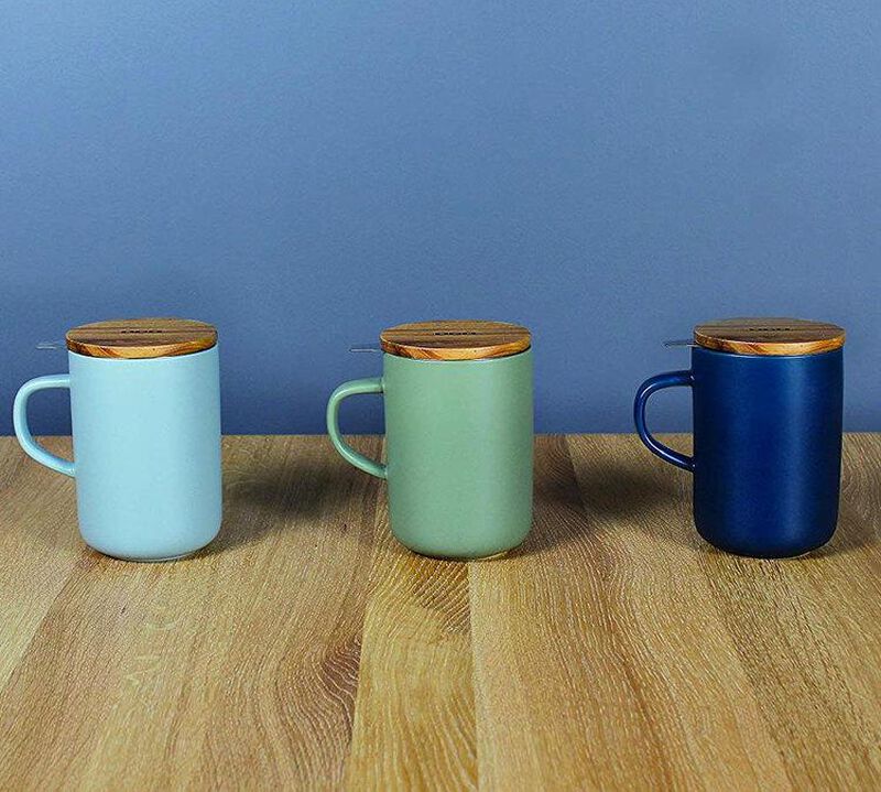 OGO Living Blue stoneware large tea infusing mug with wooden lid - 475ml image number 5