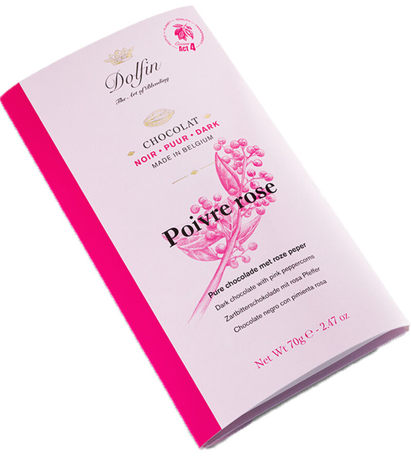 Dolfin Pink Peppercorn Dark Chocolate Bar 60% Cocoa - 70g image number 1