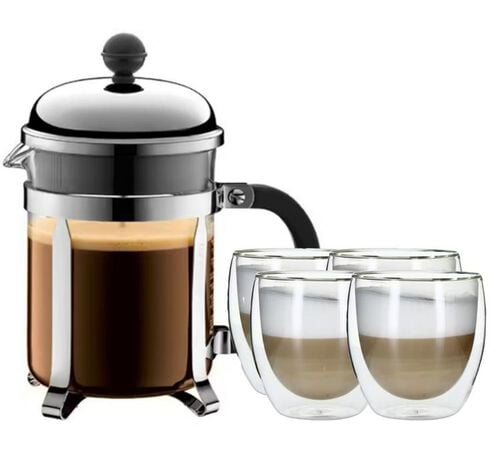 Cafeti&egrave;re &agrave; piston Chambord 50cl + 4 verres Pavina 25cl Bodum