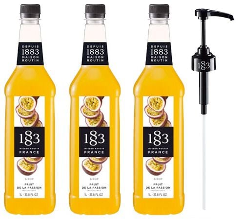 Sirop Fruit de la passion - Bouteille plastique - 3 x 1L + Pompe doseuse - 1883 ROUTIN