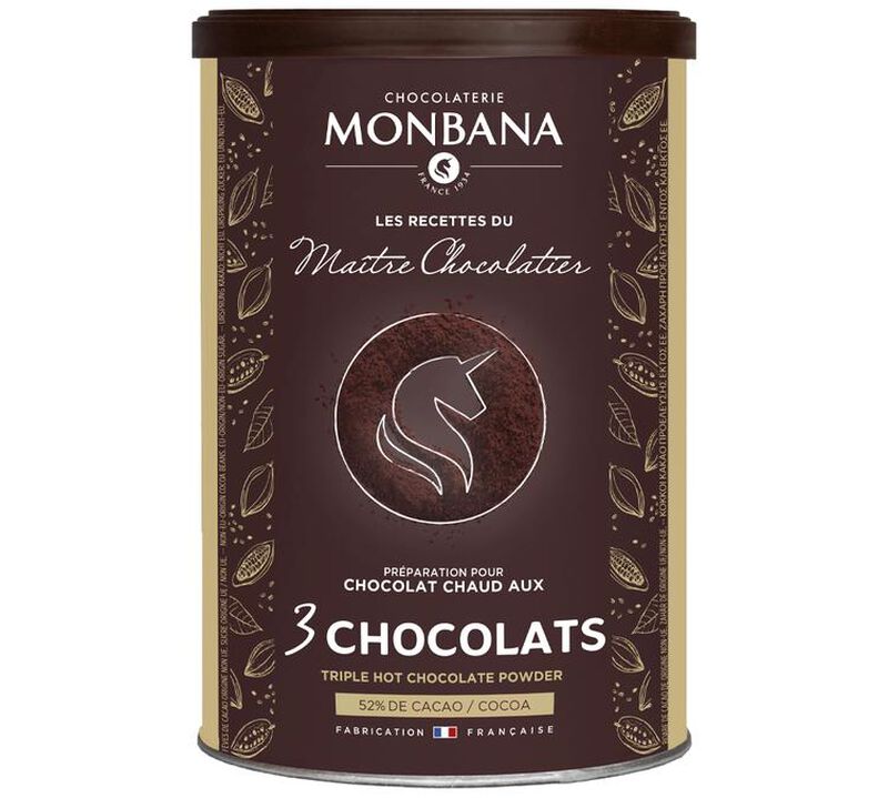Monbana Hot Chocolate Powder 3 Chocolates 52% Cocoa - 175g image number 0