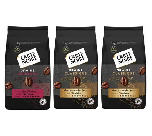 3 x 1 kg - Caf&eacute; en grain - 1 kg Espresso & 2 kg Classique Pur Arabica - CARTE NOIRE
