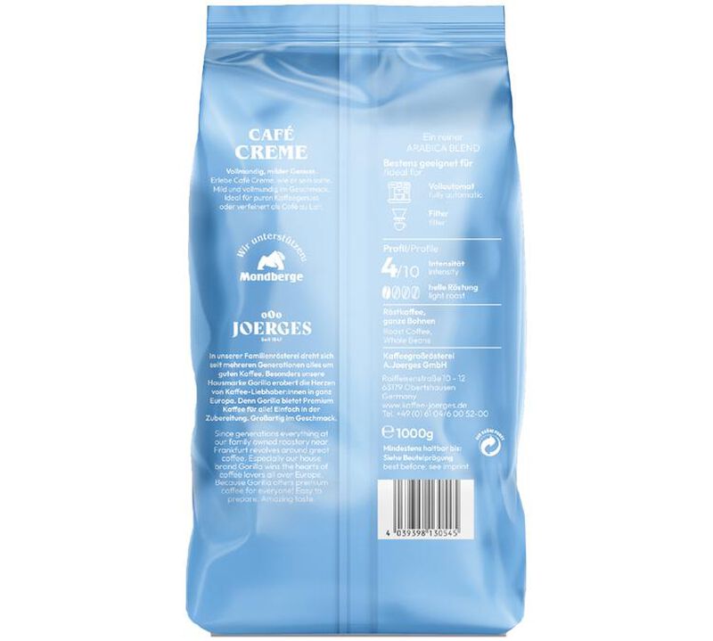Gorilla Coffee Caf&eacute; Cr&egrave;me Coffee Beans - 1kg image number 1