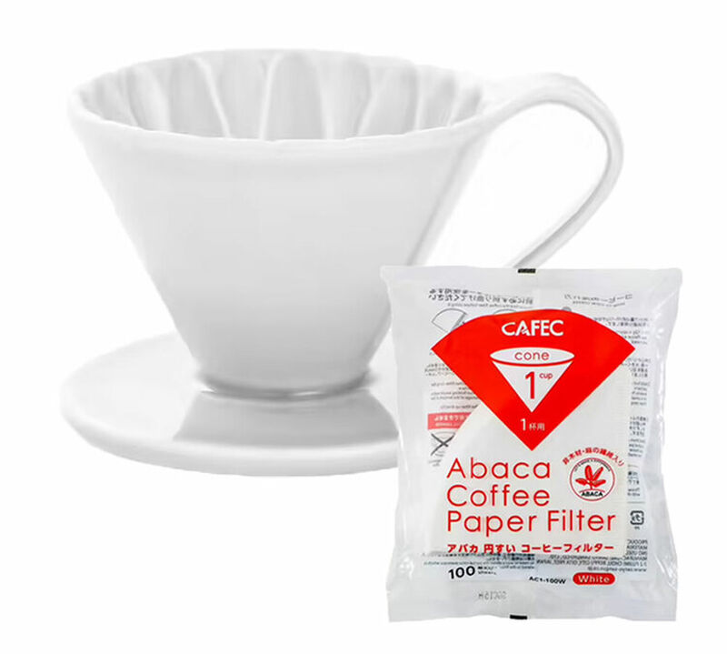 Cafec Arita Flower Dripper 1 Cup White + 100 Acaba Filters image number 0
