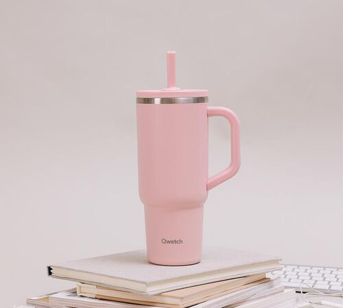Gourde isotherme paille et bouchon &eacute;tanche rose pastel - 90 cl - QWETCH image number 2