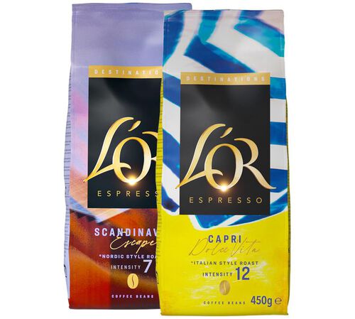 2 x 450 g - Caf&eacute; en grain &ndash; Pack d&eacute;couverte Duo Capri & Scandinavia &ndash; L&rsquo;OR