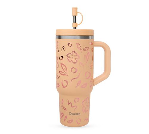 Gourde isotherme avec paille Travel cup Moani abricot - 90 cl - QWETCH