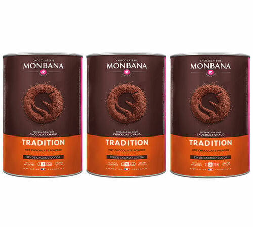 Lot 3 Bo&icirc;tes Chocolat Poudre Tradition 32% cacao - Vrac 3 x 1 kg - MONBANA