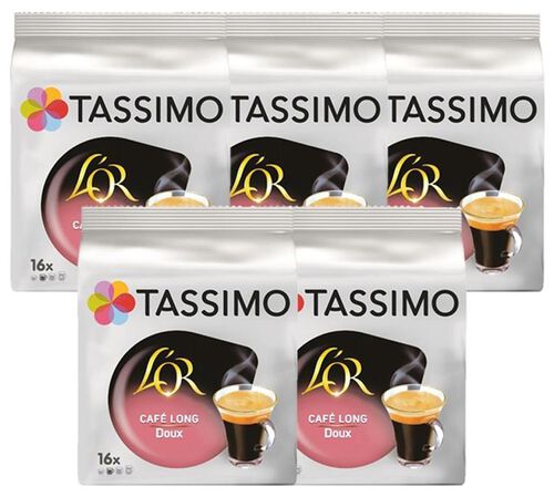 Pack Dosettes Tassimo L'OR Caf&eacute; Long Doux - 5 x 16 T-disc