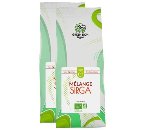 2 x 1 kg - Caf&eacute; en grain - Le M&eacute;lange Sirga Bio - GREEN LION COFFEE